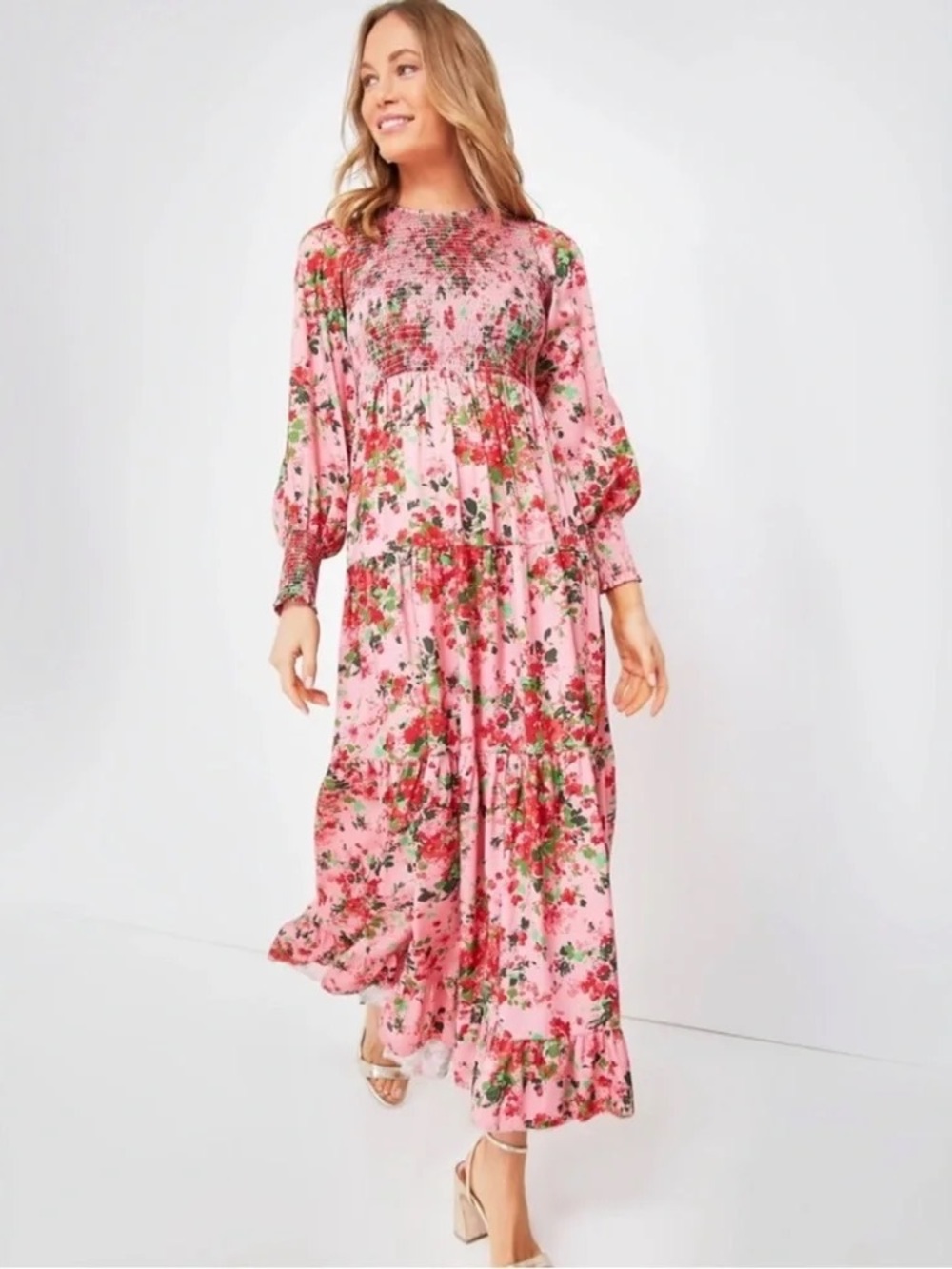 Tuckernuck Peony Meadows Libby Dress Pink Floral Smocked Maxi S - Picture 14 of 14